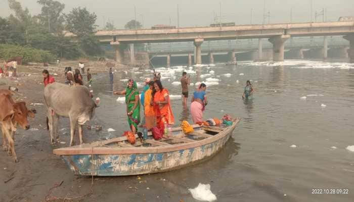 Chhath Puja 2022: Delhi Jal Board sprays chemicals in Yamuna to treat toxic foam