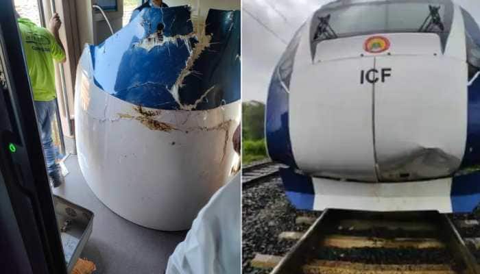 Vande Bharat Express damaged again on Mumbai-Gandhinagar route, hits cow on  track | Railways News | Zee News
