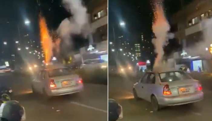 Karnataka Police arrests miscreants for bursting firecrackers from car&#039;s roof: Watch video