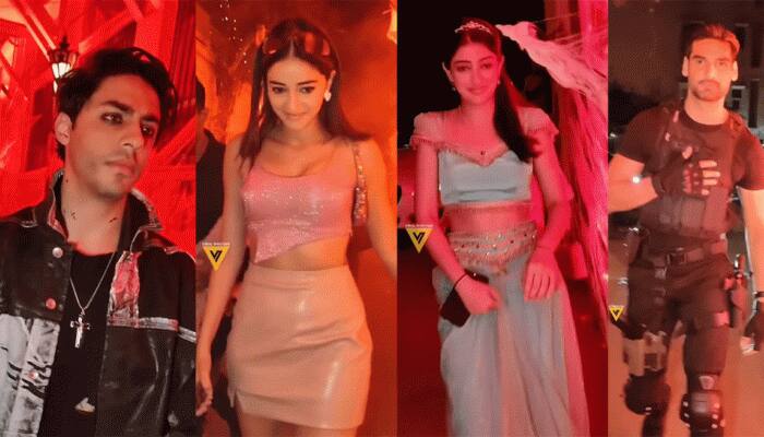 Aryan Khan carries kohl-rimmed eyes with blood splash, Navya Naveli turns into Jasmine at Orry&#039;s Halloween bash: PICS