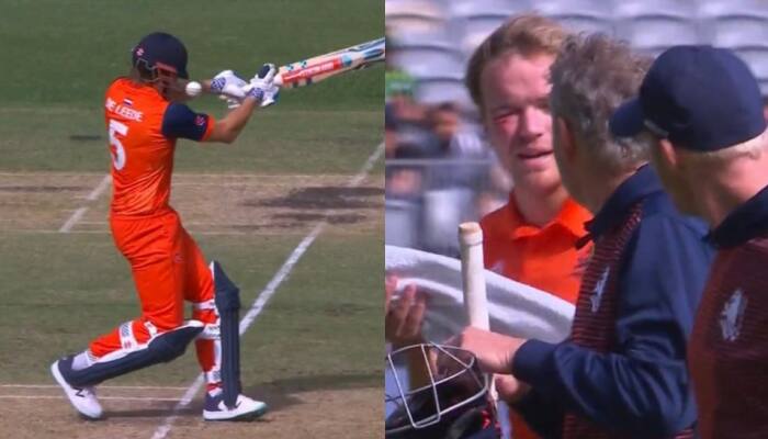 WATCH: Bas de Leede&#039;s helmet smashed by Haris Rauf&#039;s NASTY delivery during PAK vs NED clash in T20 World Cup