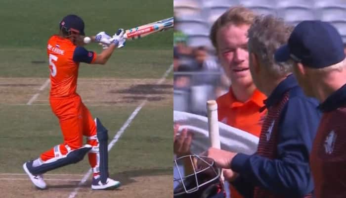 WATCH: Bas de Leede's helmet smashed by Haris Rauf's NASTY delivery during PAK vs NED clash in T20 World Cup