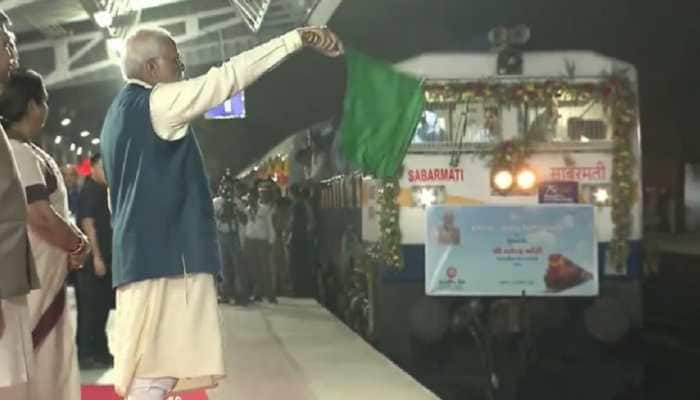 PM Narendra Modi flags off Asarva-Udaipur City Express train services in Gujarat