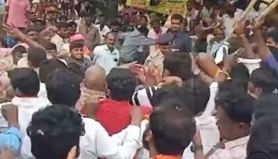 Stones, sticks in BJP vs TRS battle ahead of Munugode bypoll in Telangana - WATCH