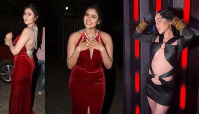 Anjali Arora wears sexy red velvet gown, parties with Urfi Javed showing off her belly button! 