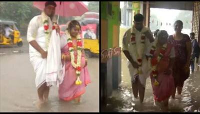Tamil Nadu rains delay weddings, couples get married in waterlogged temple in Chennai- WATCH