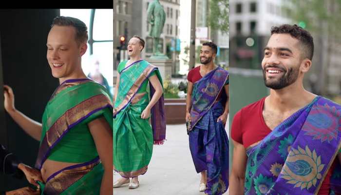 WATCH: Two US men dress up in beautiful sarees for best friend's wedding, video goes viral!