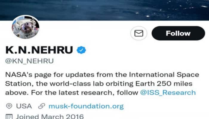 DMK leader KN Nehru&#039;s Twitter account hacked, turns into NASA page
