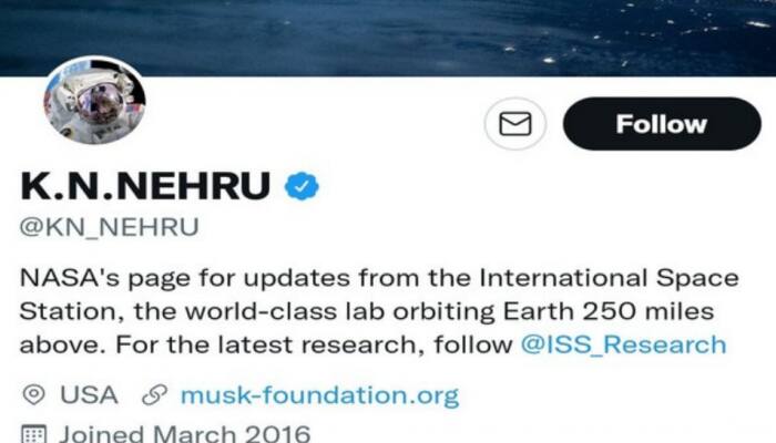 DMK leader KN Nehru's Twitter account hacked, turns into NASA page