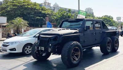 Jeep Wrangler-based 6x6 pickup truck snapped in India, has massive road presence