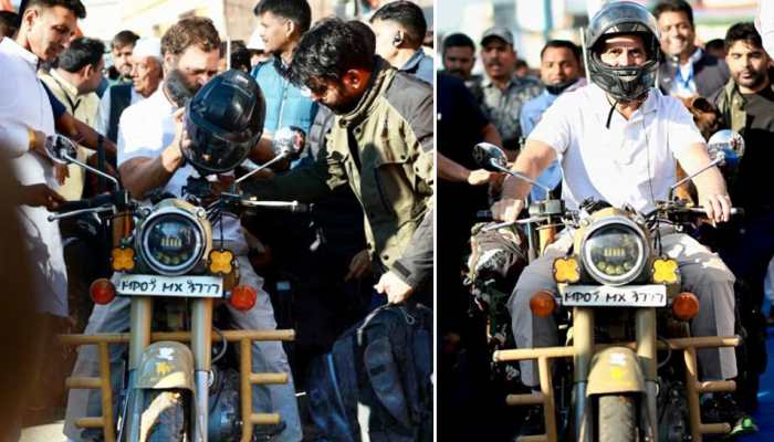 Rahul Gandhi rides Royal Enfield Classic 500 during Bharat Jodo Yatra; Video goes viral