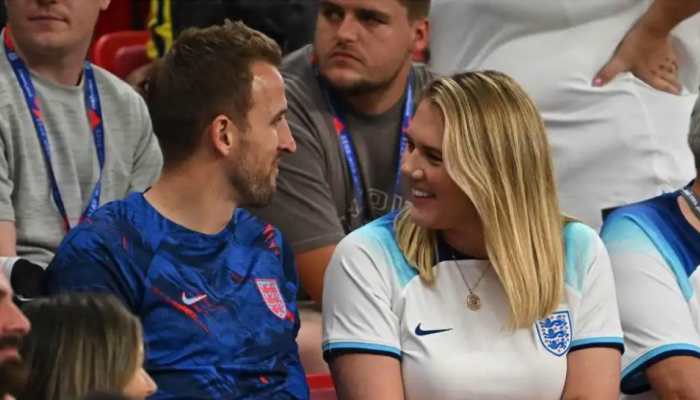 England football team captain Harry Kane with wife Katie Goodland after the FIFA World Cup 2022 game against Wales. England qualified for Round of 16 in FIFA World Cup 2022 with win over Wales. (Source: Twitter)