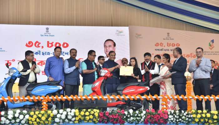 Assam CM Himanta Biswa Sarma distributes scooters to meritorious students 