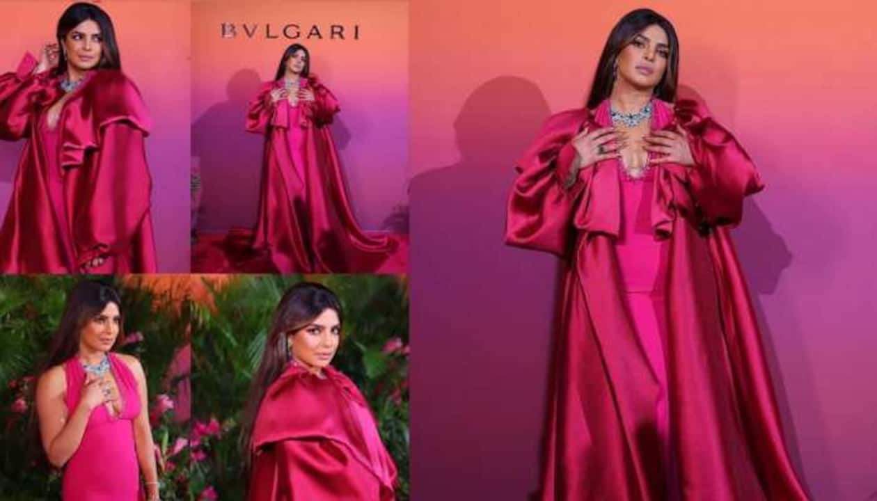 Priyanka Chopra attends Bulgari event in Venice in a magenta bodycon co-ord  set