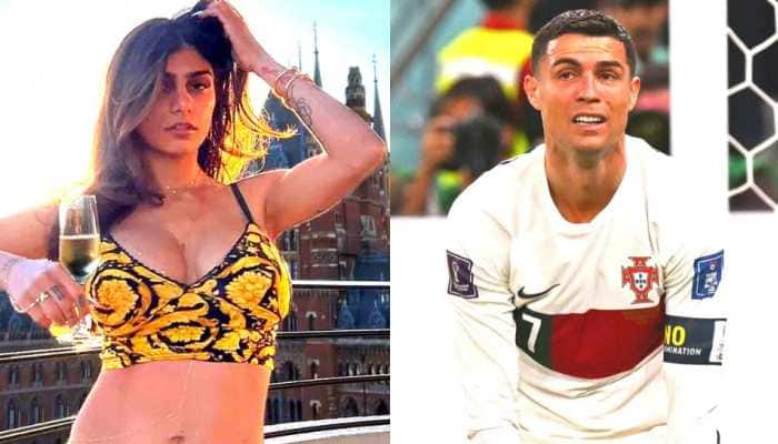Former Adult film star Mia Khalifa celebrates Cristiano Ronaldos Portugals defeat against Morocco in FIFA World Cup 2022 pic