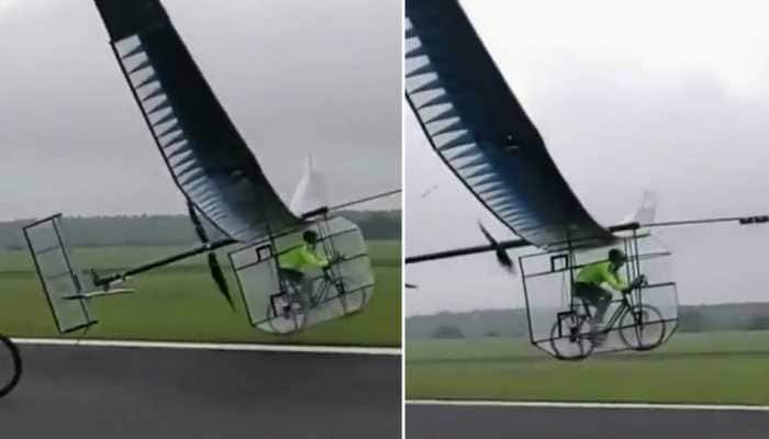 &#039;CRAZY&#039; Man takes flight on aeroplane made using bicycle: Watch VIRAL video