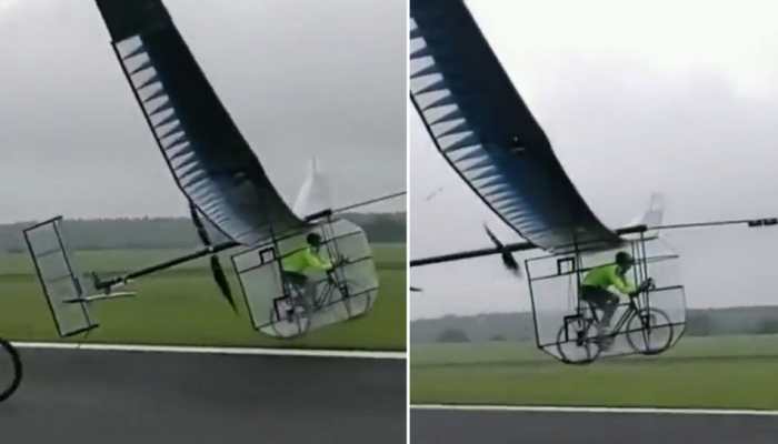 'CRAZY' Man takes flight on aeroplane made using bicycle: Watch VIRAL video