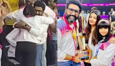 Abhishek Bachchan adorably hugs wife Aishwarya Rai as Jaipur Pink Panthers wins 2nd PKL title- WATCH