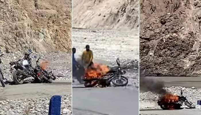 Royal Enfield Classic 350 on Ladakh ride catches fire, video goes viral: WATCH