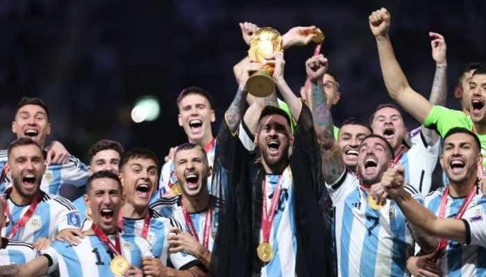 Lionel Messi lifts the world cup in Qatar after beating France on penalties.
(Argentina (4)3-3(2) France, 18th December 2022, World Cup Final)