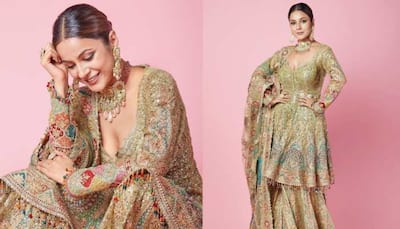 Shehnaaz Gill gives out royal vibes in latest photoshoot, looks STUNNING in a gold embellished sharara