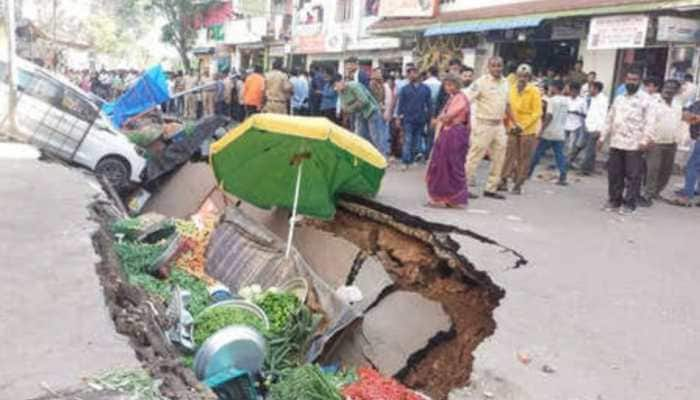 WATCH: Road collapses in Hyderabad, pulls in vegetable carts, cars in Goshamahal