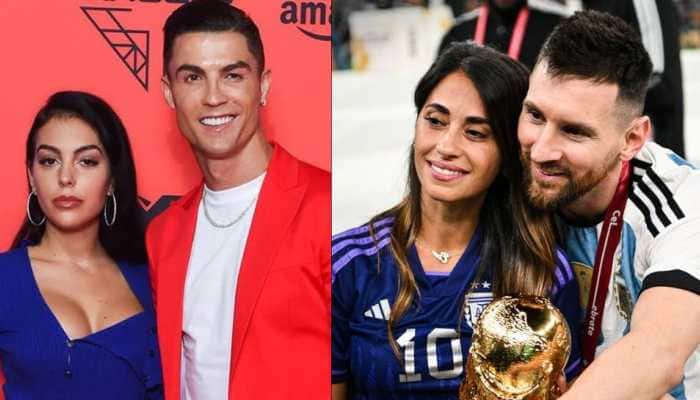 Cristiano Ronaldo's girlfriend Georgina Rodriguez (left) and Lionel Messi's wife Antonella Roccuzzo. (Source: Twitter)