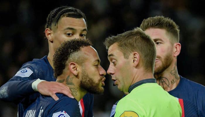 Ligue 1: Neymar comes face to face with referee after sent off for diving as Kylian Mbappe helps PSG beat Strasbourg