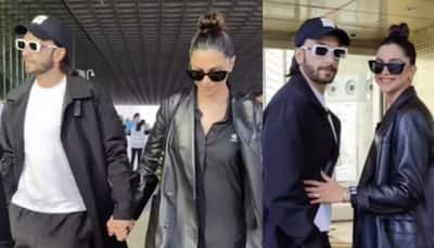Ranveer Singh-Deepika Padukone twin and win hearts in black outfits, papped at the airport: Watch