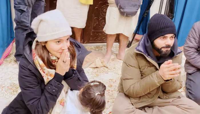 Anushka Sharma and Virat Kohli with little Vamika cradled in mommy&#039;s lap at Vrindavan temple break internet - PICS, VIDEO