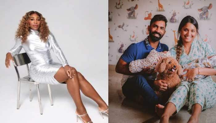 Serena Williams (left) and Dipika Pallikal with husband Dinesh Karthik and her twin sons. (Source: Twitter)