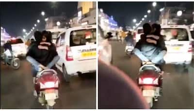 Watch: Viral Video shows duo hugging while riding scooty in Lucknow, probe underway