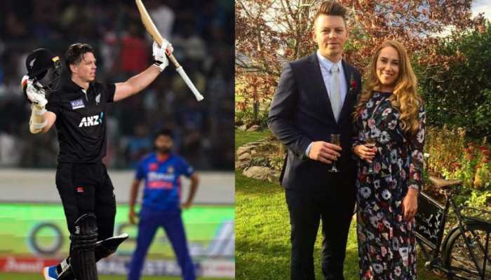 New Zealand all-rounder Michael Bracewell, who smashed 140 off 78 balls in first ODI against India at Hyderabad, with wife Lauren. (Source: Instagram)