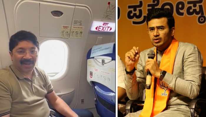 Sitting by plane&#039;s emergency exit door, DMK MP Dayanidhi Maran ridicules Tejasvi Surya