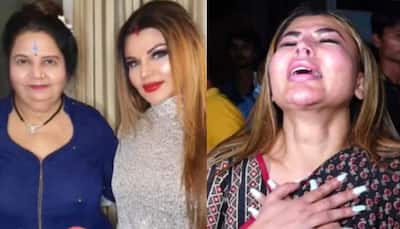 Broken: Rakhi Sawant cries inconsolably after her mother's demise