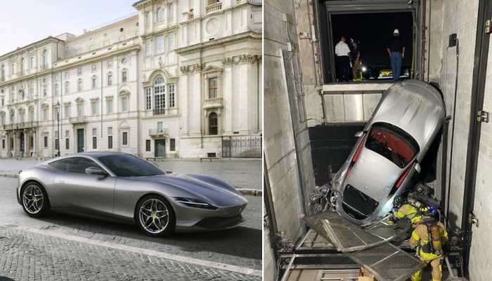 Ferrari Roma Worth Rs 2 Crore Damaged After Elevator Mishap at Dealership, Left Dangling