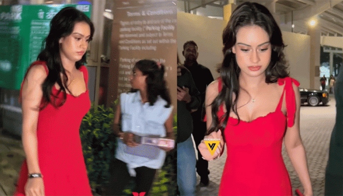 Nysa Steps Out in Red Dress, Spotted With Orry, Mahikaa Rampal, Video Inside