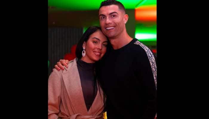 Cristiano Ronaldo posts a romantic picture and message for his partner Georgina Rodriguez on Valentine's Day. Ronaldo is currently in Saudi Arabia playing for Al Nassr team. (Source: Twitter)