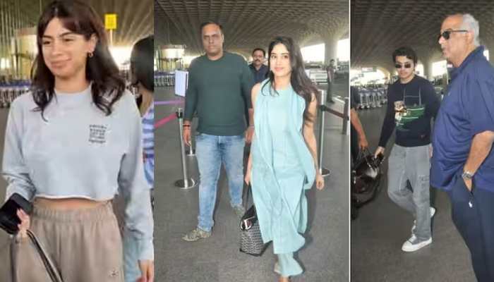 Janhvi Kapoor Steps Out with BF Shikhar Pahariya, Dad Boney Kapoor At Airport - Watch