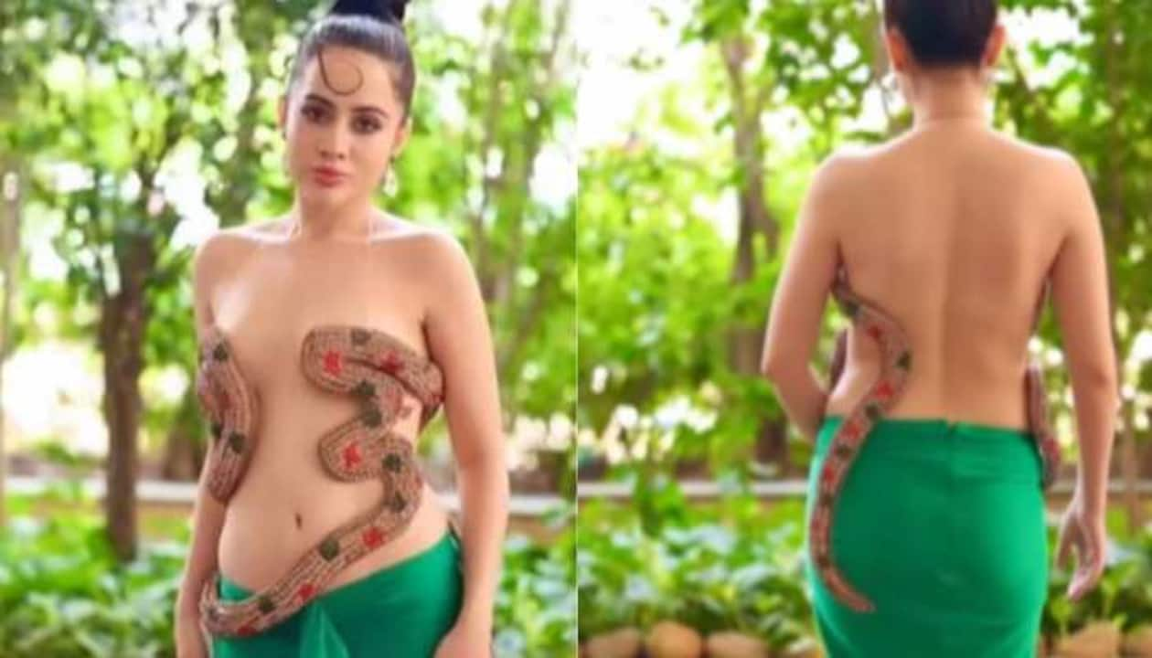 Urfi Javed Stuns In Snake-Shaped Backless Bra With Green Skirt