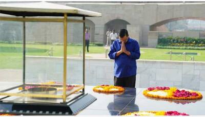 Delhi CM Arvind Kejriwal Pays Tributes to Mahatma Gandhi At Raj Ghat Before Long Day Pooja