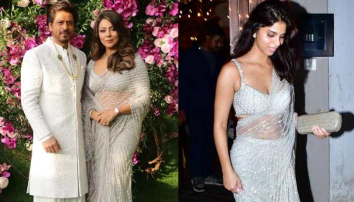 Suhana Khan Stuns In Mom Gauri Khan's Silver Saree, Oozes Oomph At Alaana Panday's Sangeet- Watch