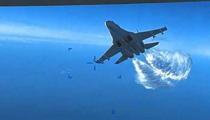 Watch: US Releases Video Of Russia's Su-27 Jet Dumping Fuel On Its Drone
