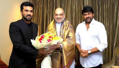 Megastar Chiranjeevi, Son Ram Charan Meet Amit Shah After 'Naatu Naatu' Oscar Win
