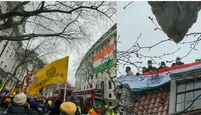 Pro-Khalistan Protestors Hurl Flares, Bottles In London, Indian Mission Counters By Unfurling Humoungous Tricolour - Watch
