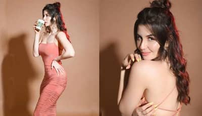 Giorgia Andriani Poses In A Plunging Neckline Peach Bodycon Dress For Latest Photoshoot 