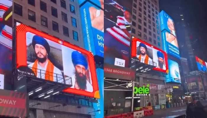 Billboard In New York&#039;s Times Square Displays Amritpal Singh&#039;s Pic As Khalistan Supporters Stage Protest