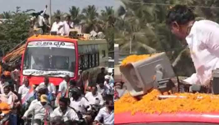 Watch: Karnataka Congress President DK Shivakumar Seen Showering Rs 500 Notes In Roadshow; BJP Reacts