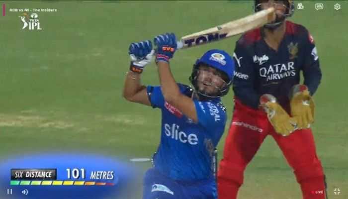 Watch Mumbai Indians Debutant Nehal Wadhera Hits Ball Out Of M Chinnaswamy Stadium, Video Goes Viral Cricket News Zee News