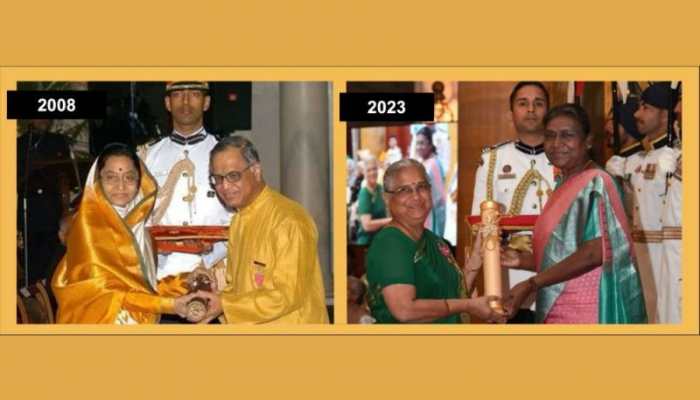 Sudha Murty&#039;s Son Shares Pics Of His Parents Getting Padma At 15 Years Gap